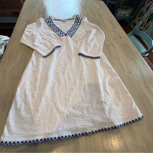 Boden Rosanna White Tunic Dress with Blue Scallop Trim US 16